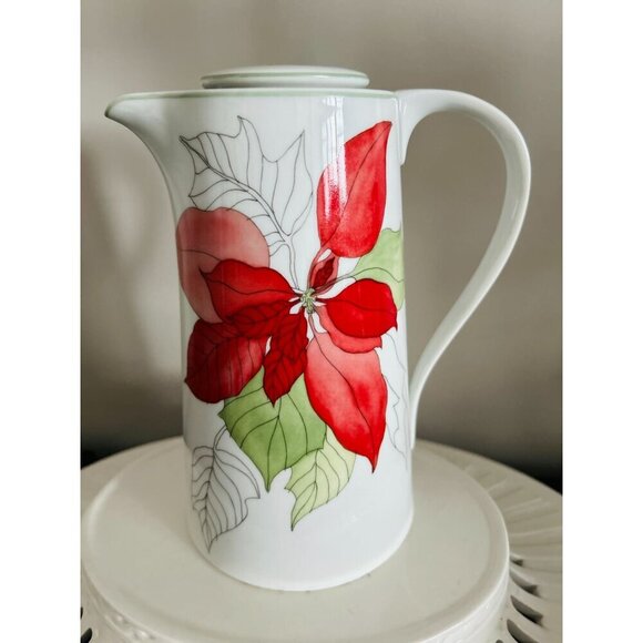 Block Spal Poinsettia Coffee Pot by Mary Lee Garten 10" - Picture 3 of 11